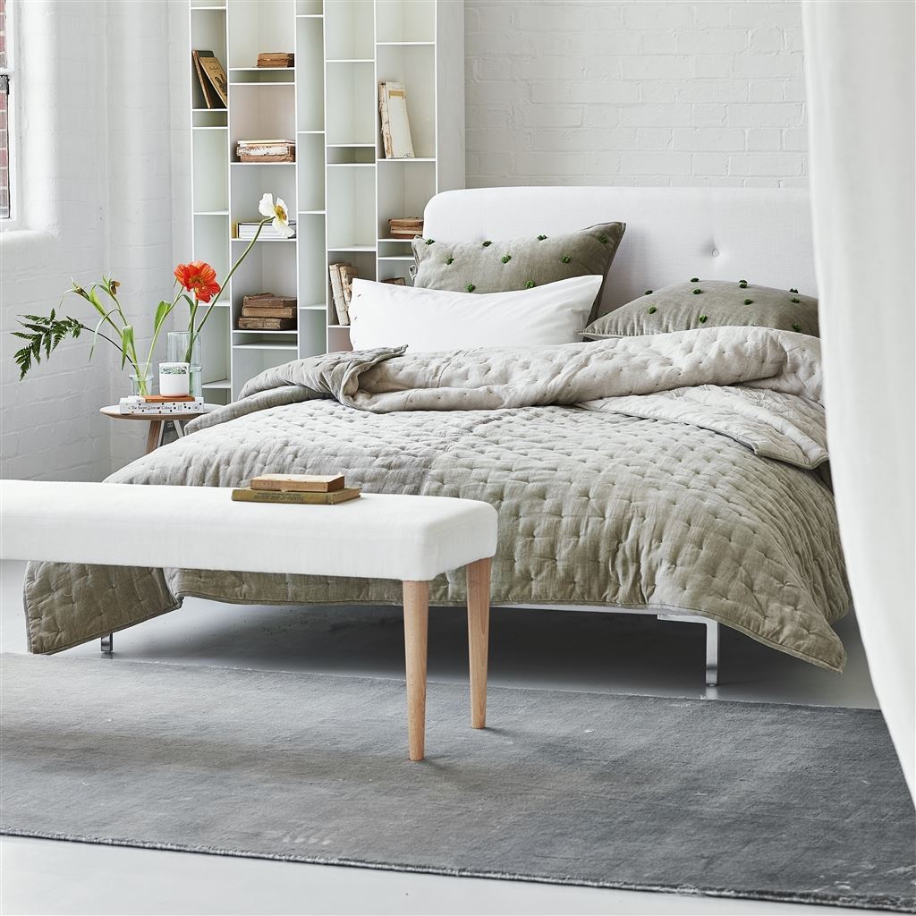 Designers Guild Everson Slate Rug in Bedroom