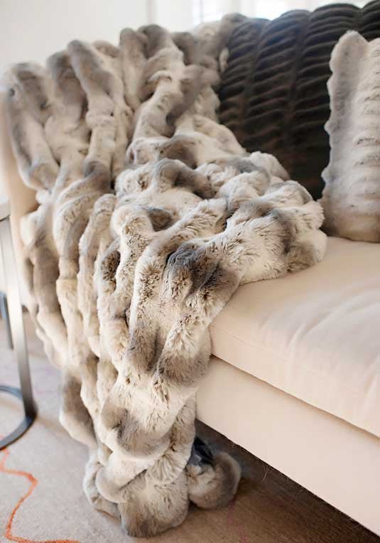 truffle chinchilla throw on chaise