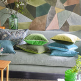 Decorative Pillows on Sofa - Designers Guild Varese Lime Green and Fir Velvet Throw Pillow