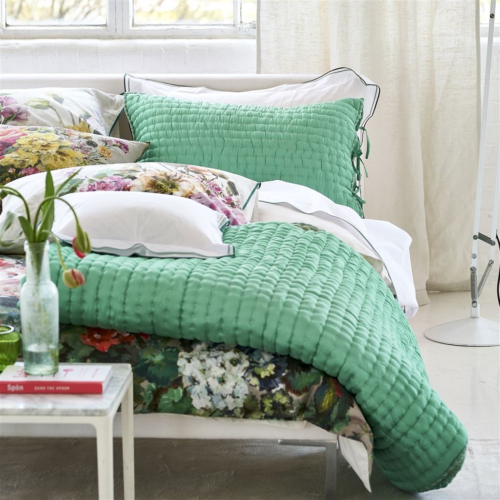 Designers Guild Chenevard Eau de Nil and Celadon Silk Quilts