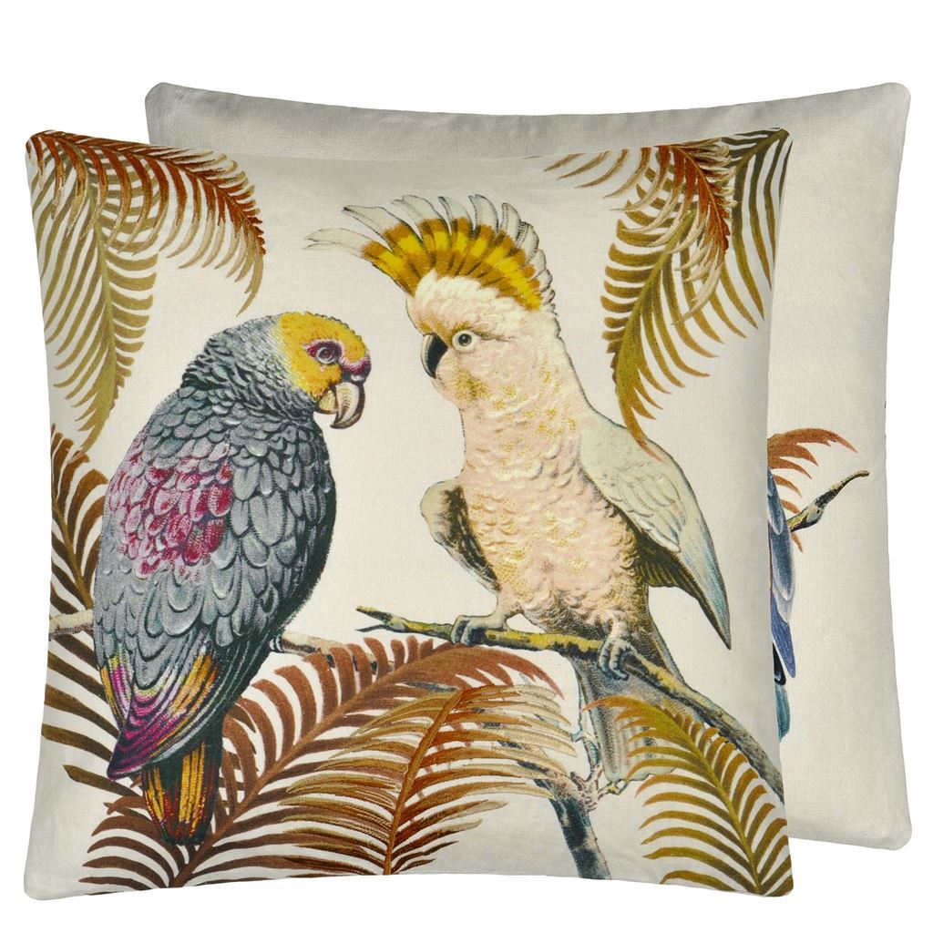 John Derian Parrot And Palm Parchment Decorative Pillow