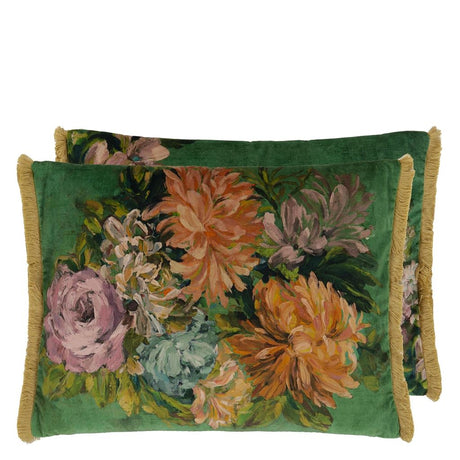 Fleurs d artistes Velours - Vintage Green - Cushion - 18" X 24"