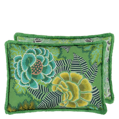 Rose de Damas Embroidered - Jade - Cushion - 18" X 24"