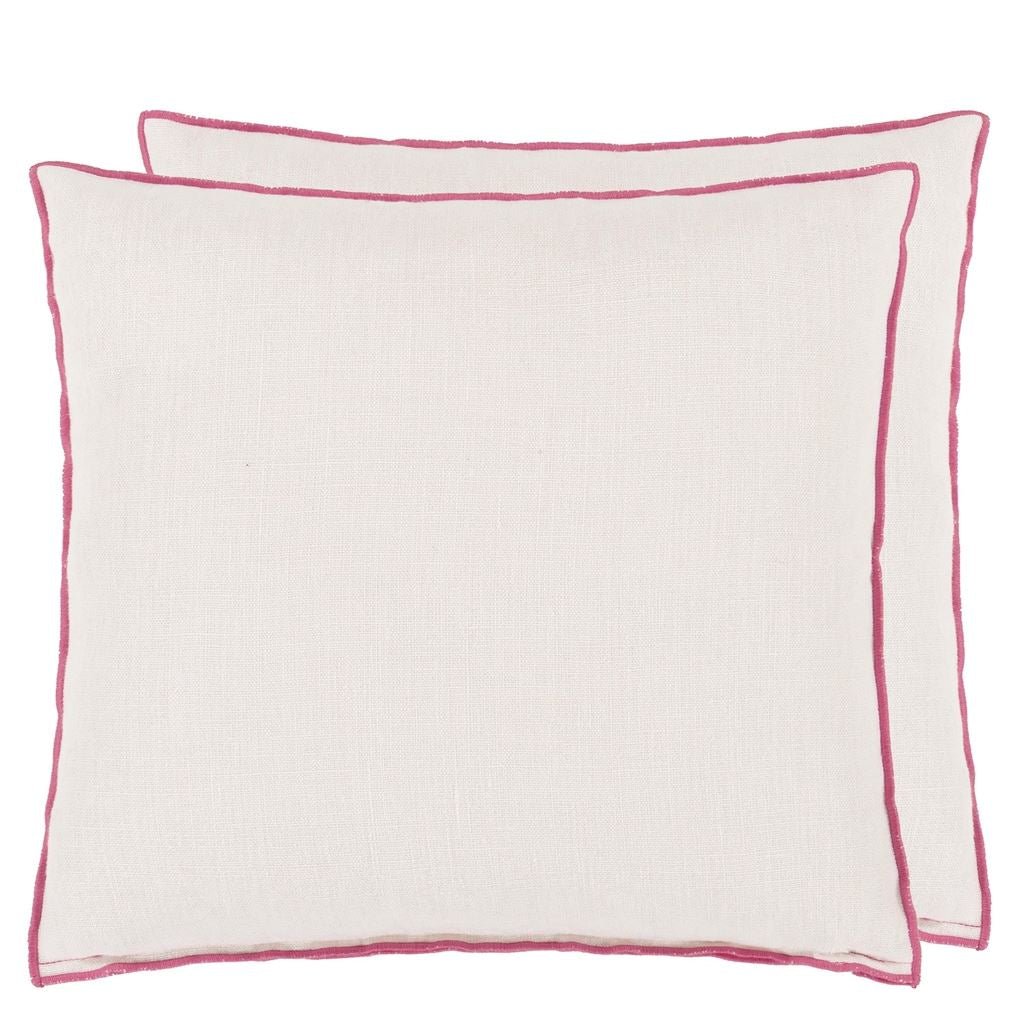 Brera Lino - Alabaster with Fuchsia overlocked edge - Cushion - 17" x 17"