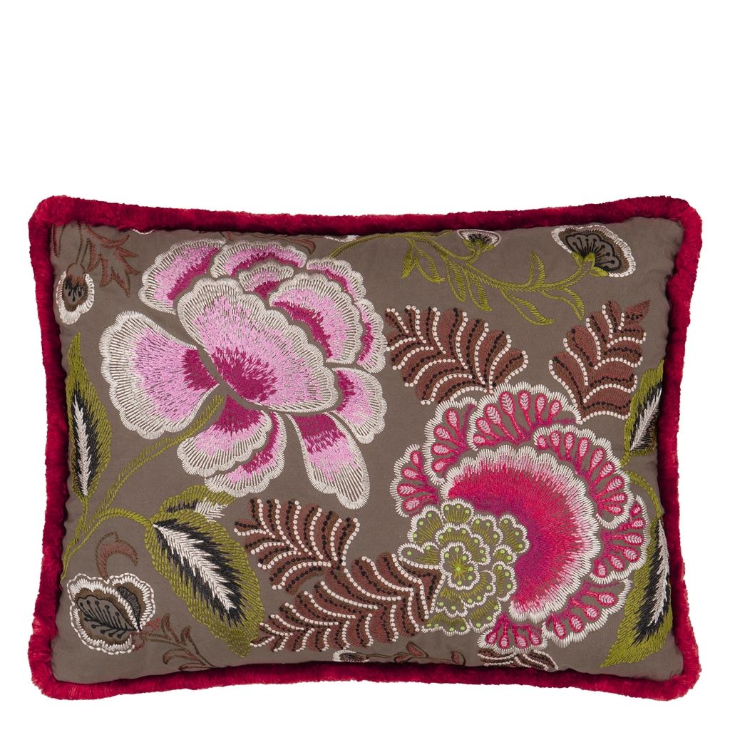 Rose de Damas Embroidered - Cranberry - Cushion - 18" X 24"