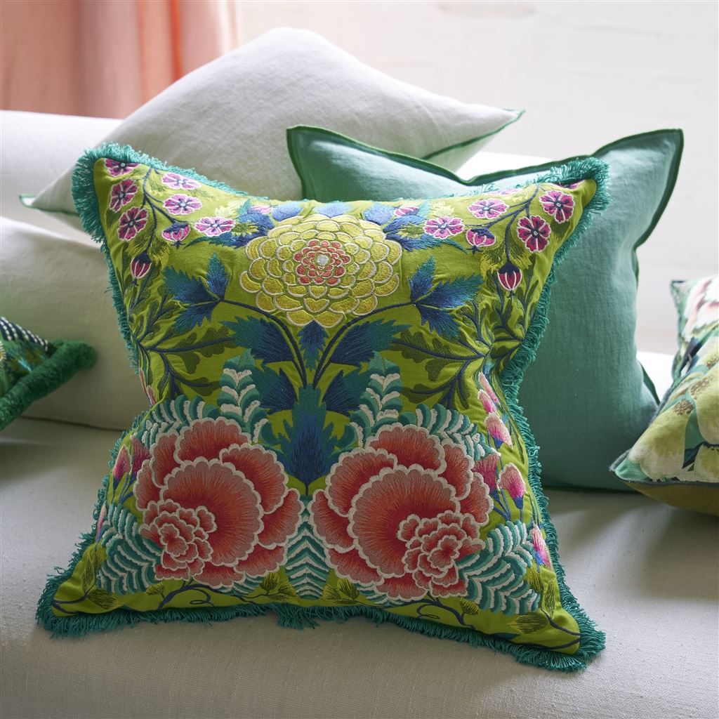 Brocart Decoratif Embroidered - Lime - Cushion - 20" x 20"