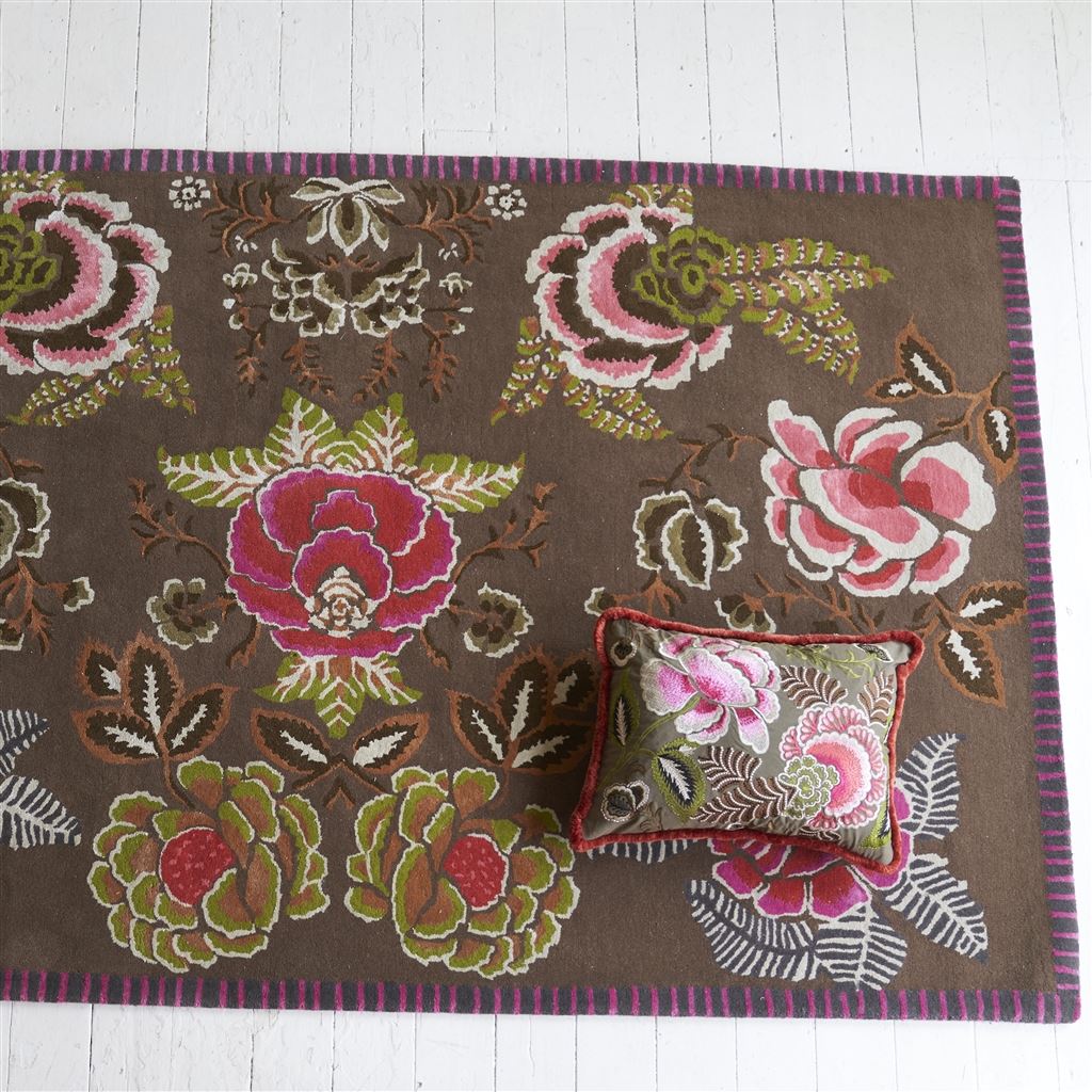 Rose de Damas Embroidered - Cranberry - Cushion - 18" X 24"