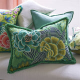 Rose de Damas Embroidered - Jade - Cushion - 18" X 24"