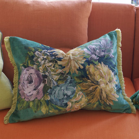 Fleurs d artistes Velours - Vintage Green - Cushion - 18" X 24"