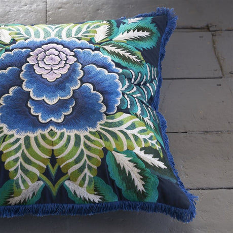 Rose de Damas Embroidered - Indigo - Cushion - 20" x 20"