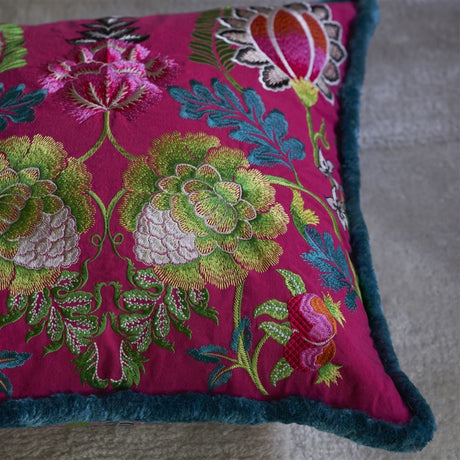 Brocart Decoratif Embroidered - Cerise - Cushion - 20" x 20"