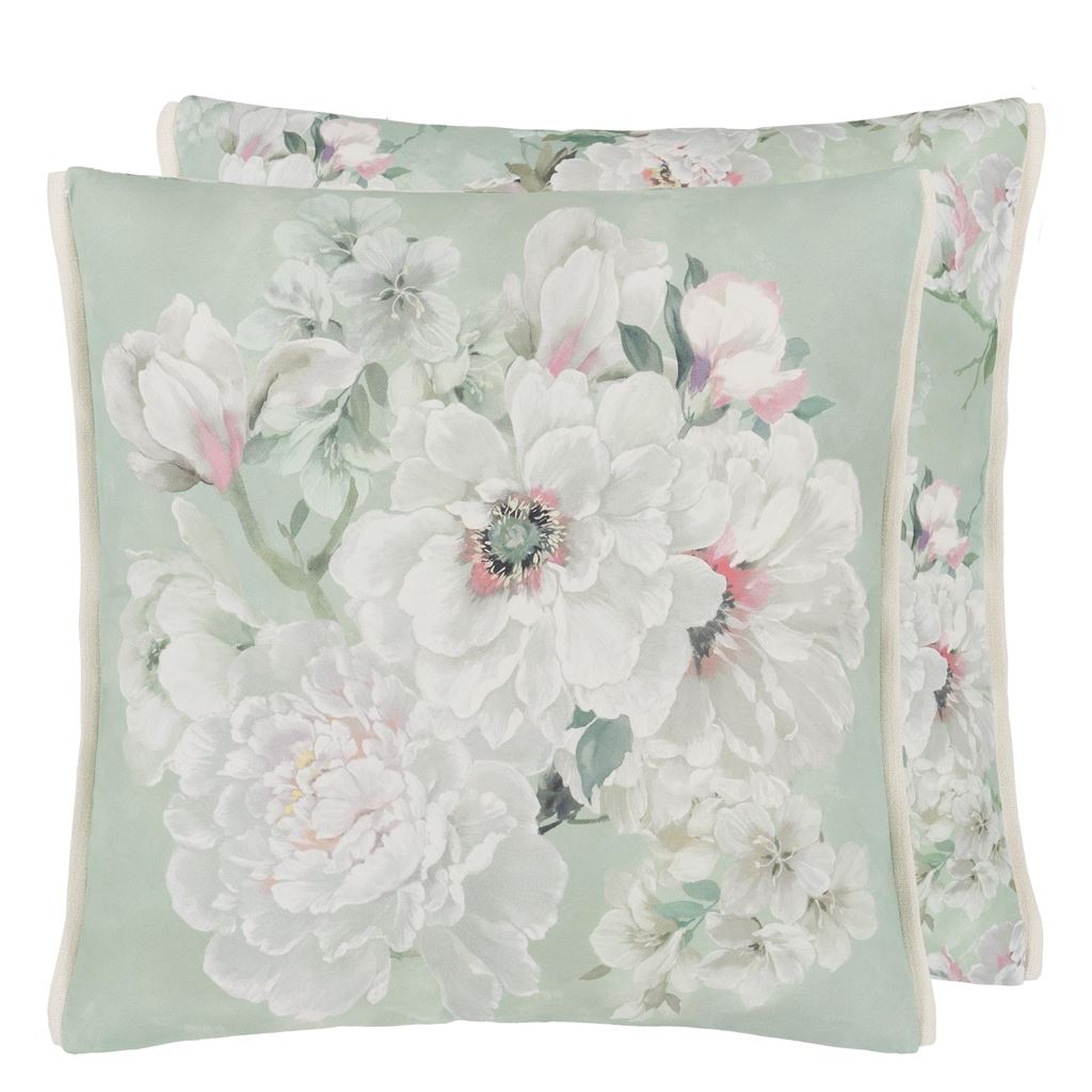 Fleur Blanche - Eau de Nil - Cushion - 20" x 20"