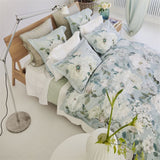 Designers Guild Fleurs Blanche Platinum Bedding - Shown overhead view