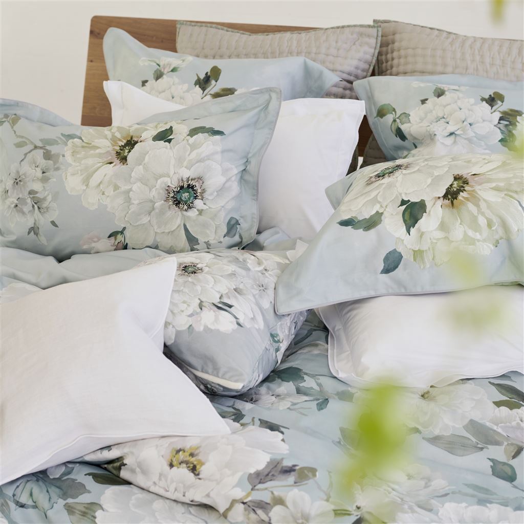 100% Linen Bedding - Designers Guild Fleurs Blanche Platinum Duvet Covers and Shams