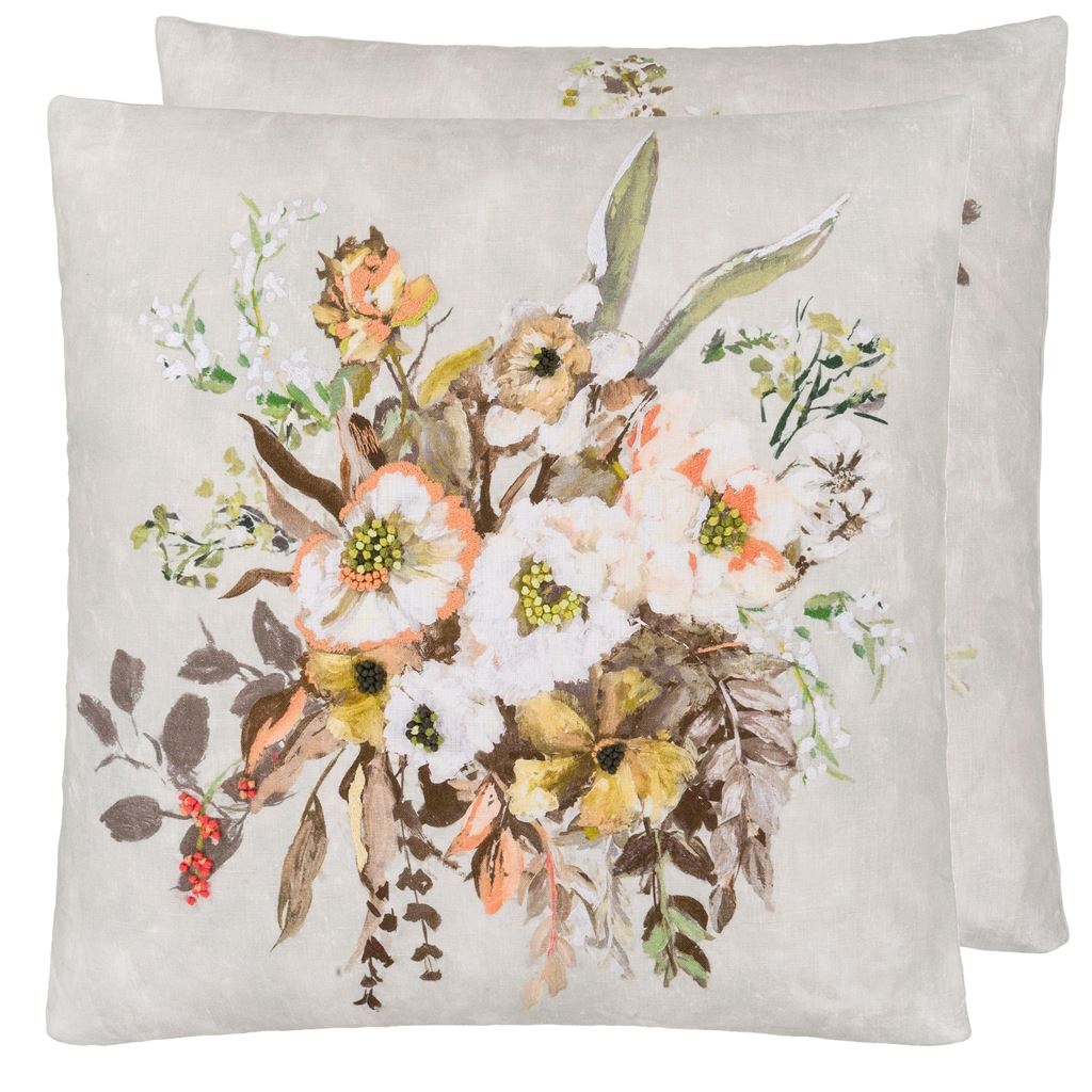 Designers Guild Margaretta Linen Sepia Cushion at Fig Linens and Home - 1