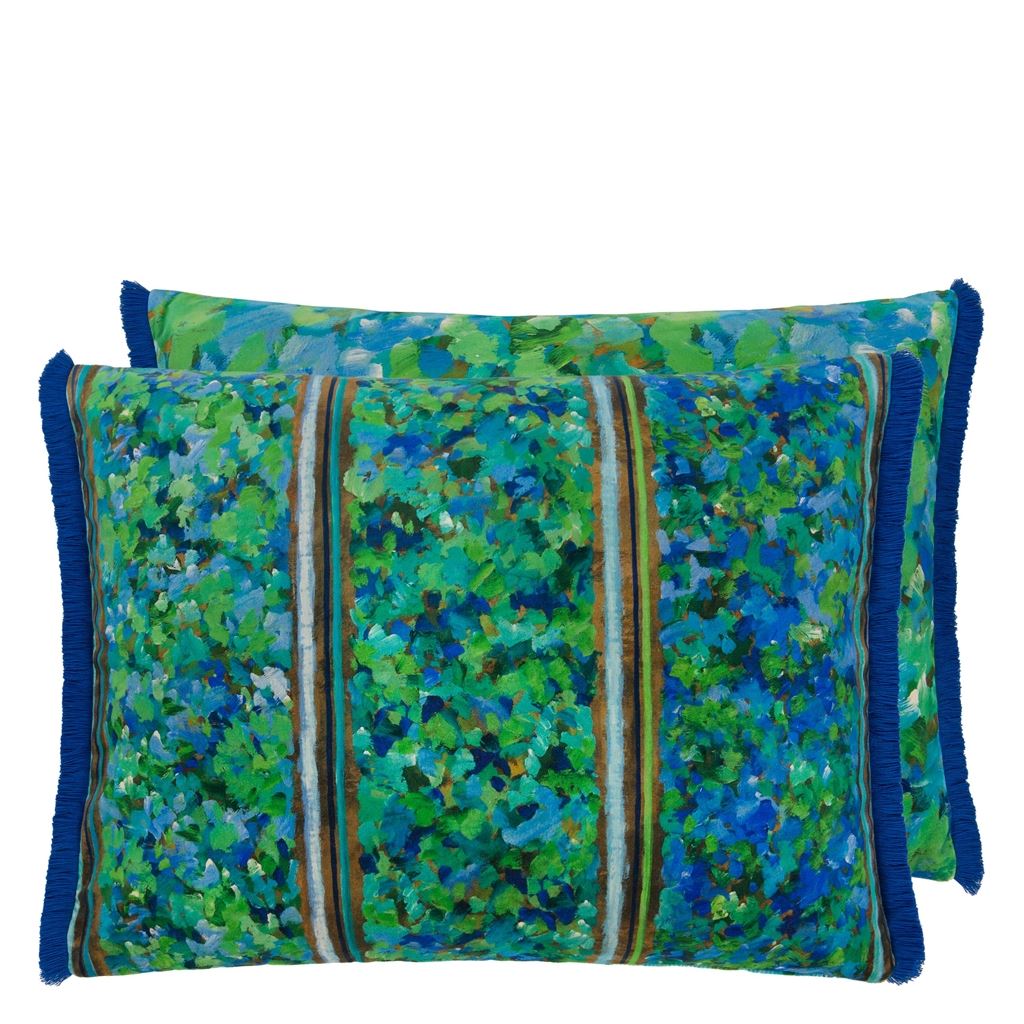 Designers Guild Sanzai Cobalt Velvet Cushion at Fig Linens and Home - 4