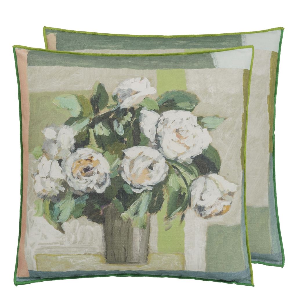 Designers Guild Celadon Vase Celadon Cotton Cushion at Fig Linens and Home - 1