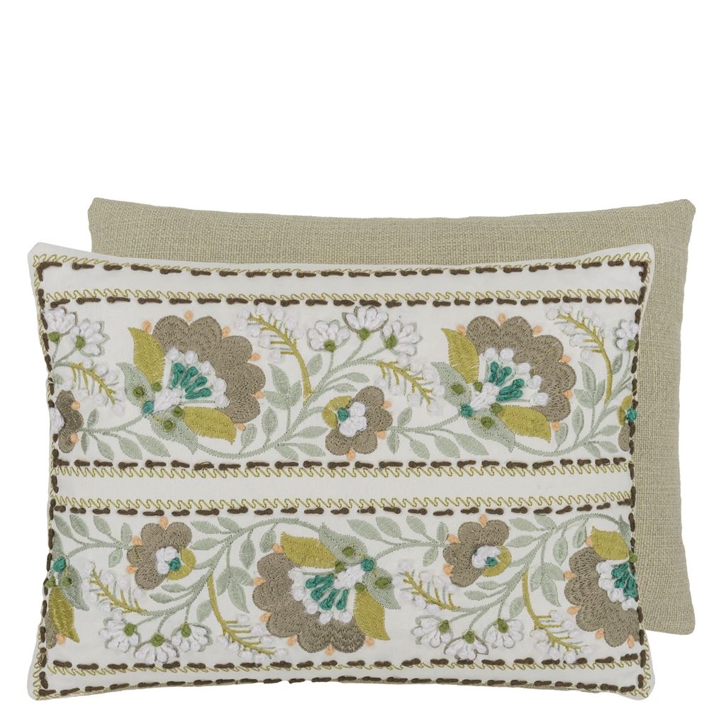 Designers Guild Enamel Flower Celadon Cotton Cushion at Fig Linens and Home - 13