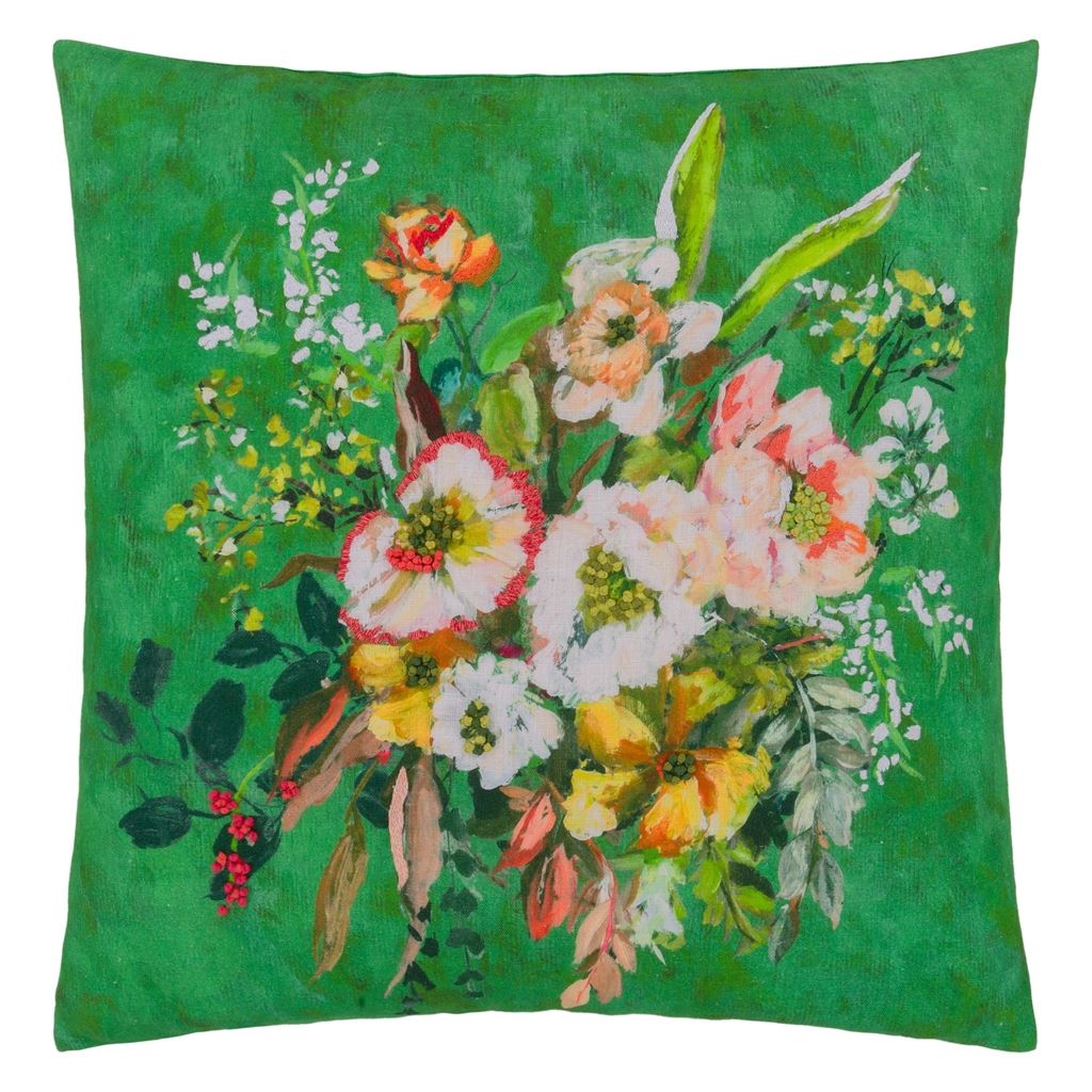 Designers Guild Margaretta Linen Emerald Cushion at Fig Linens and Home - 9