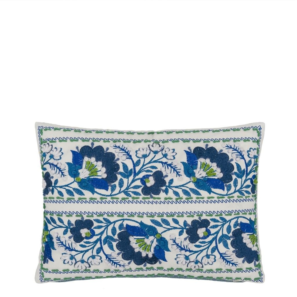 Designers Guild Enamel Flower Indigo Cotton Cushion at Fig Linens and Home - 7