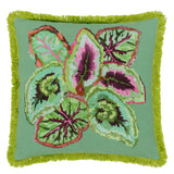 Designers Guild Leaf Glaze Emerald Cotton Cushion at Fig Linens and Home - 9