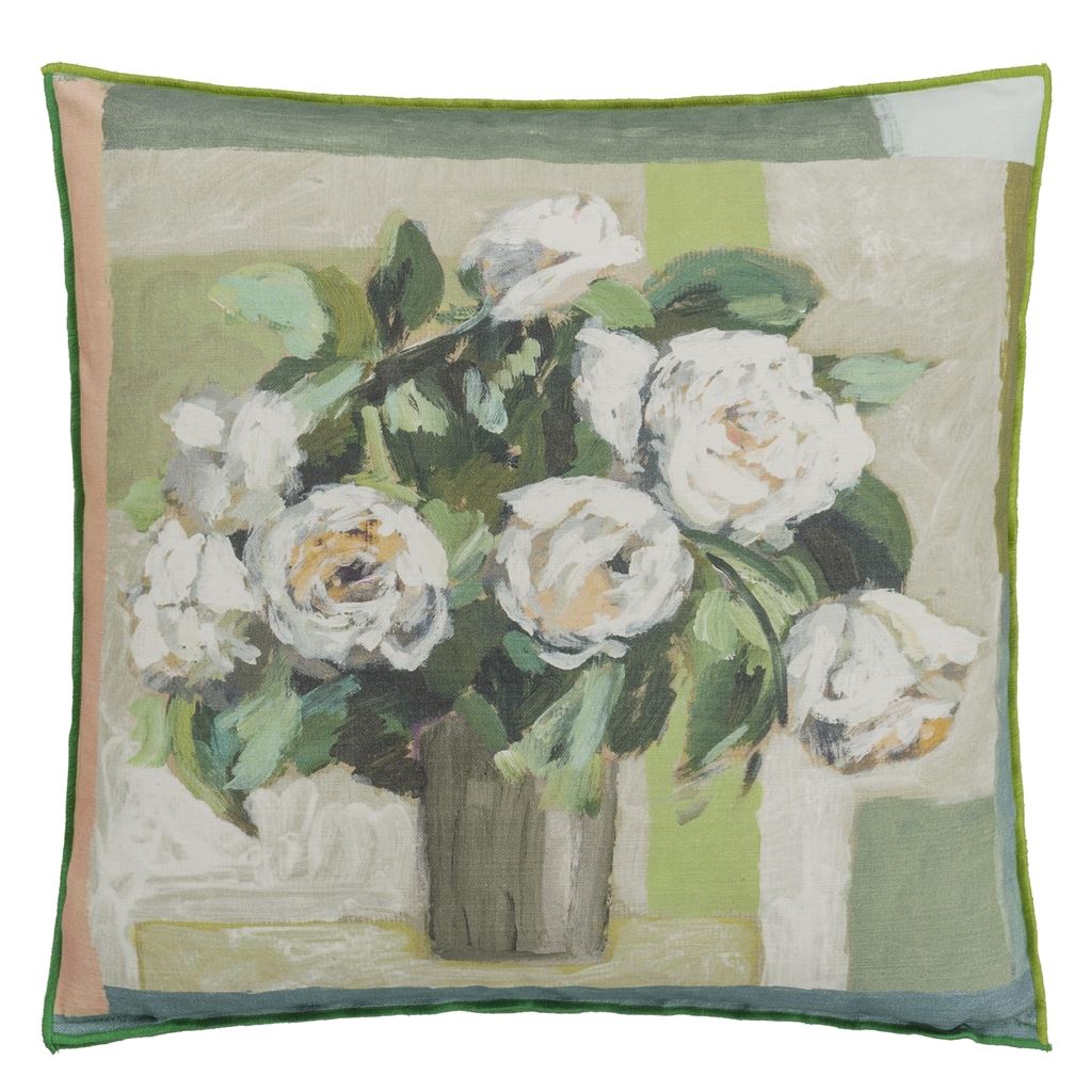 Designers Guild Celadon Vase Celadon Cotton Cushion at Fig Linens and Home - 4