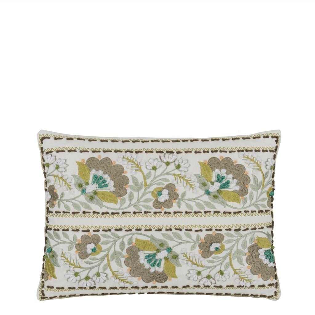 Designers Guild Enamel Flower Celadon Cotton Cushion at Fig Linens and Home - 1