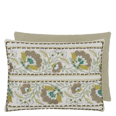 Designers Guild Enamel Flower Celadon Cotton Cushion at Fig Linens and Home - 12