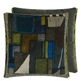 Designers Guild Raku Patchwork Chocolate Velvet Cushion at Fig Linens and Home - 2