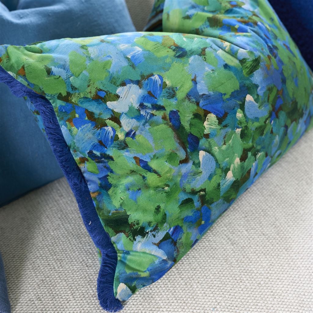 Designers Guild Sanzai Cobalt Velvet Cushion at Fig Linens and Home - 6