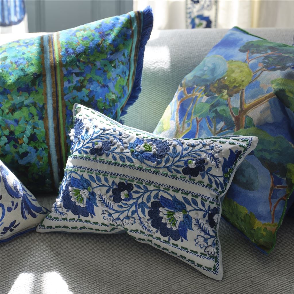 Designers Guild Sanzai Cobalt Velvet Cushion at Fig Linens and Home - 7