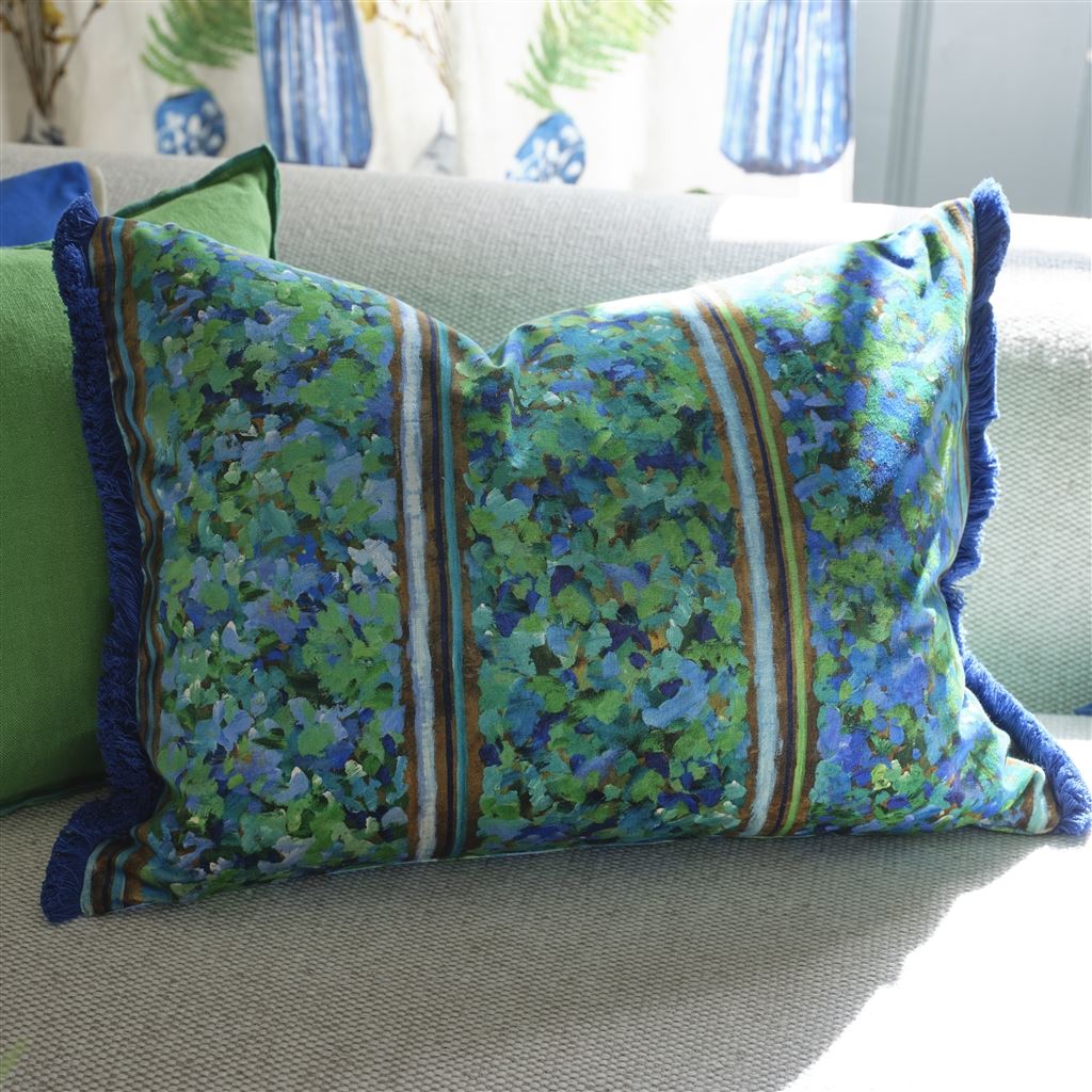 Designers Guild Sanzai Cobalt Velvet Cushion at Fig Linens and Home - 5