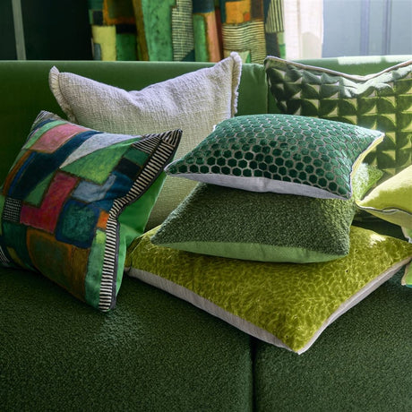 Designers Guild Raku Patchwork Emerald Velvet Cushion at Fig Linens and Home - 15