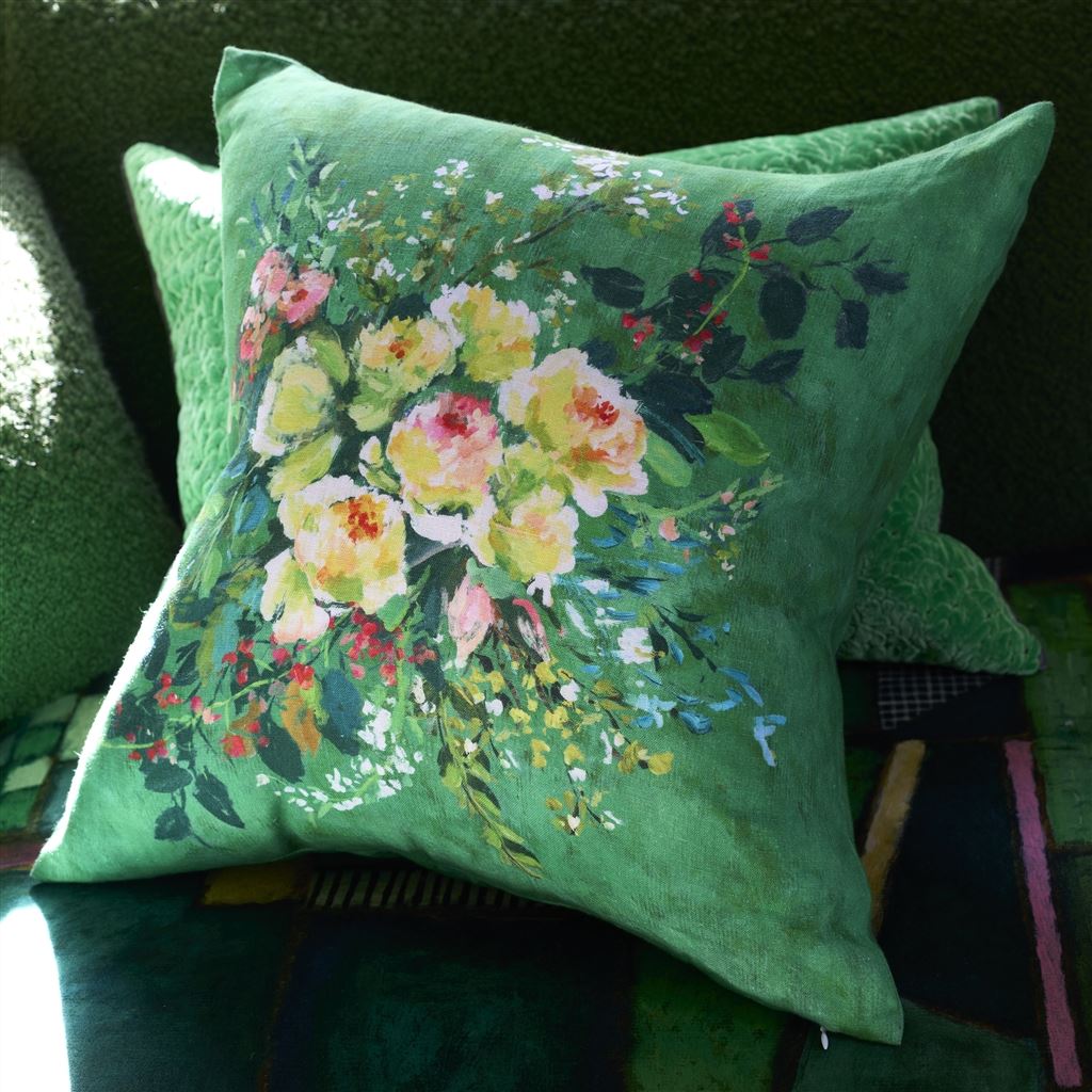 Designers Guild Margaretta Linen Emerald Cushion at Fig Linens and Home - 6