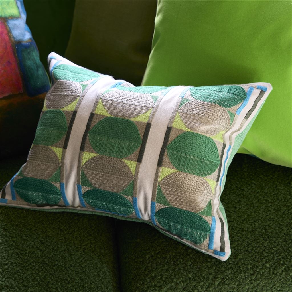 Designers Guild Kushime Emerald Cotton Cushion at Fig Linens and Home - 4