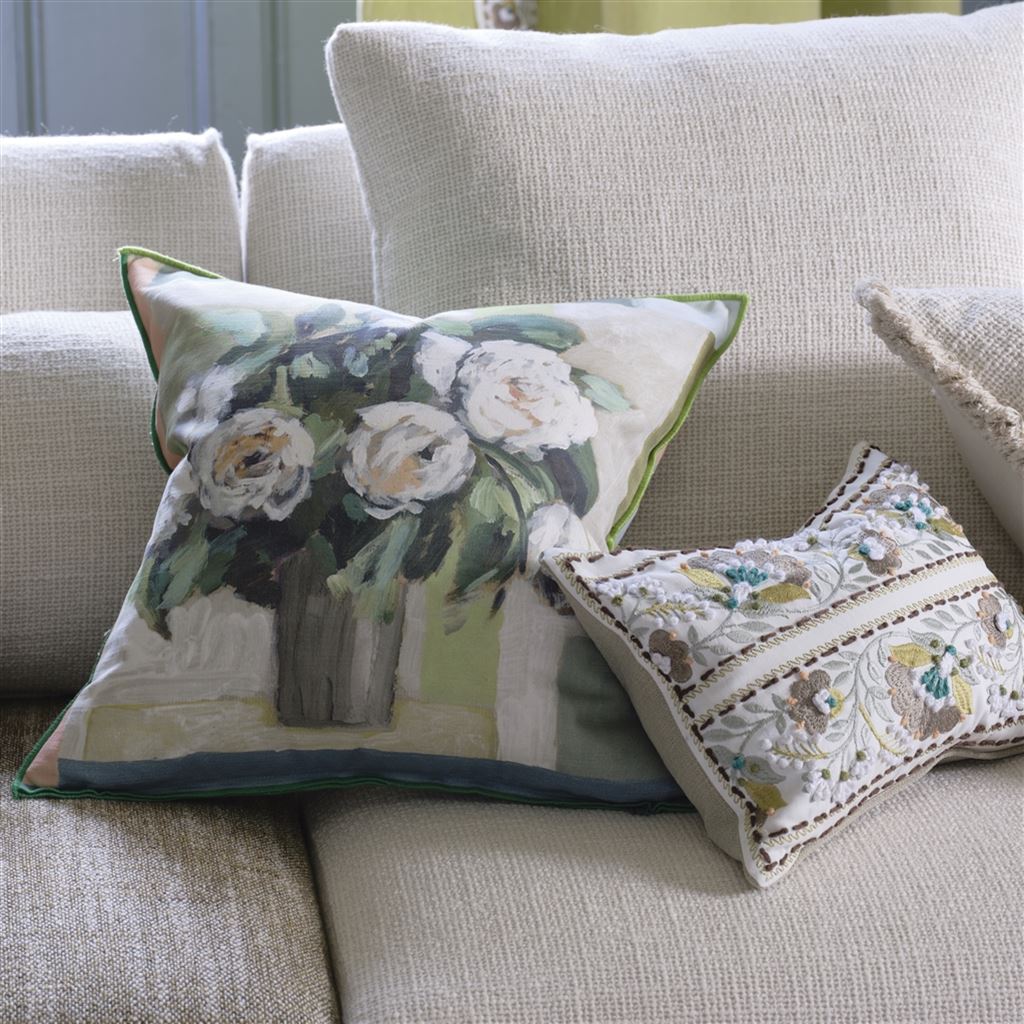 Designers Guild Celadon Vase Celadon Cotton Cushion at Fig Linens and Home - 2