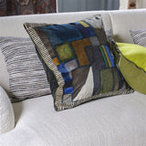 Designers Guild Raku Patchwork Chocolate Velvet Cushion at Fig Linens and Home - 5