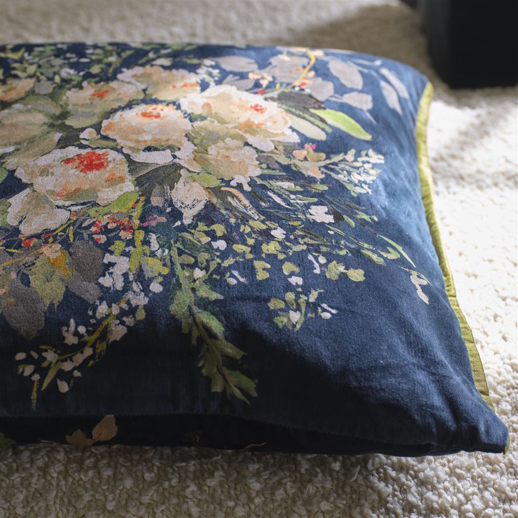 Designers Guild Margaretta Velours Noir Cushion at Fig Linens and Home - 1