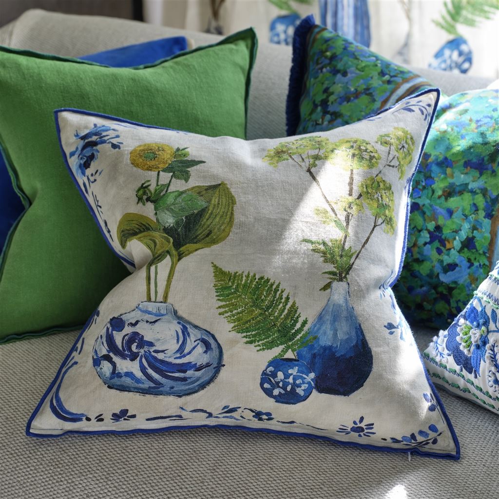 Designers Guild Kawana Linen Cobalt Cushion at Fig Linens and Home - 15