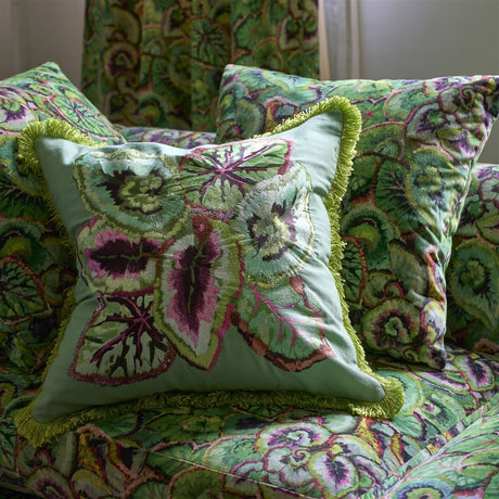 Designers Guild Leaf Glaze Emerald Cotton Cushion at Fig Linens and Home - 5