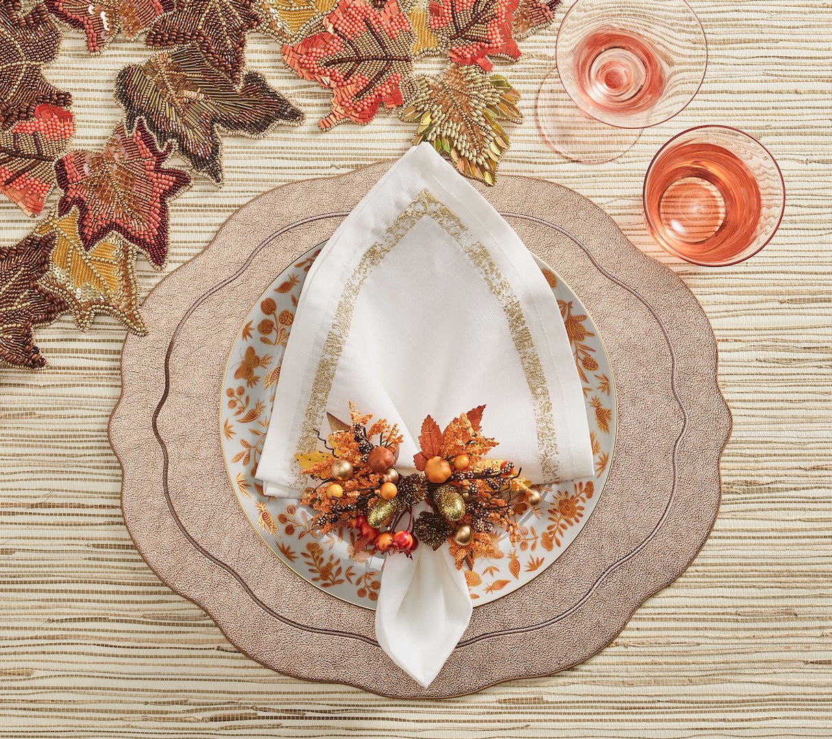 Fall Frolic Napkin Ring in Brown & Orange Set of 4 by Kim Seybert