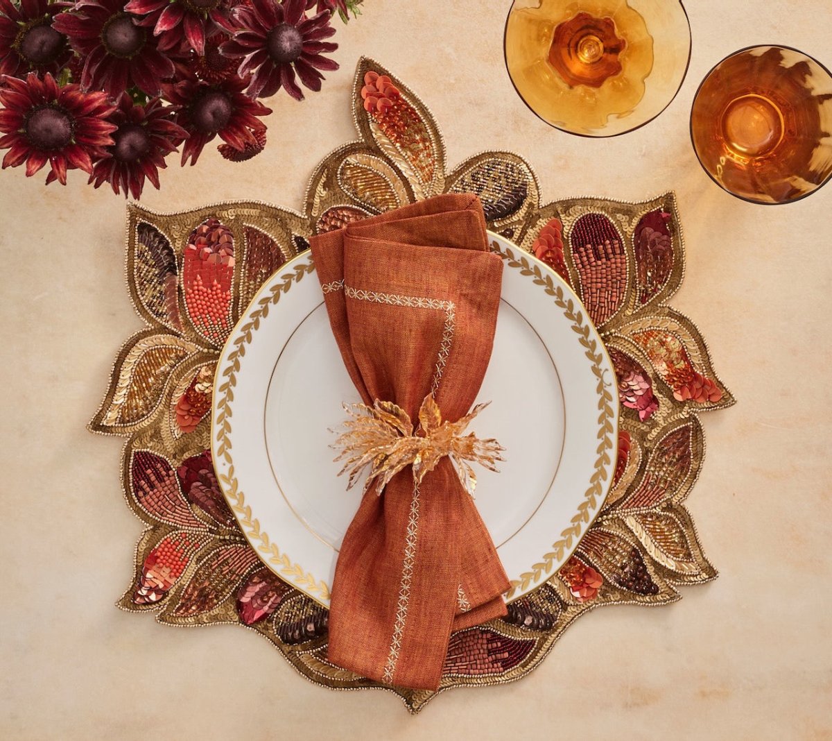 Maple Hues Placemat in Brown & Orange Set of 2 by Kim Seybert