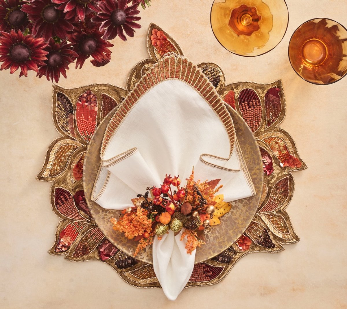 Maple Hues Placemat in Brown & Orange Set of 2 by Kim Seybert