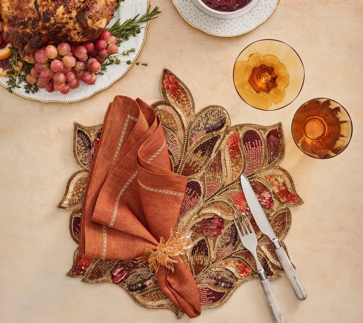 Maple Hues Placemat in Brown & Orange Set of 2 by Kim Seybert