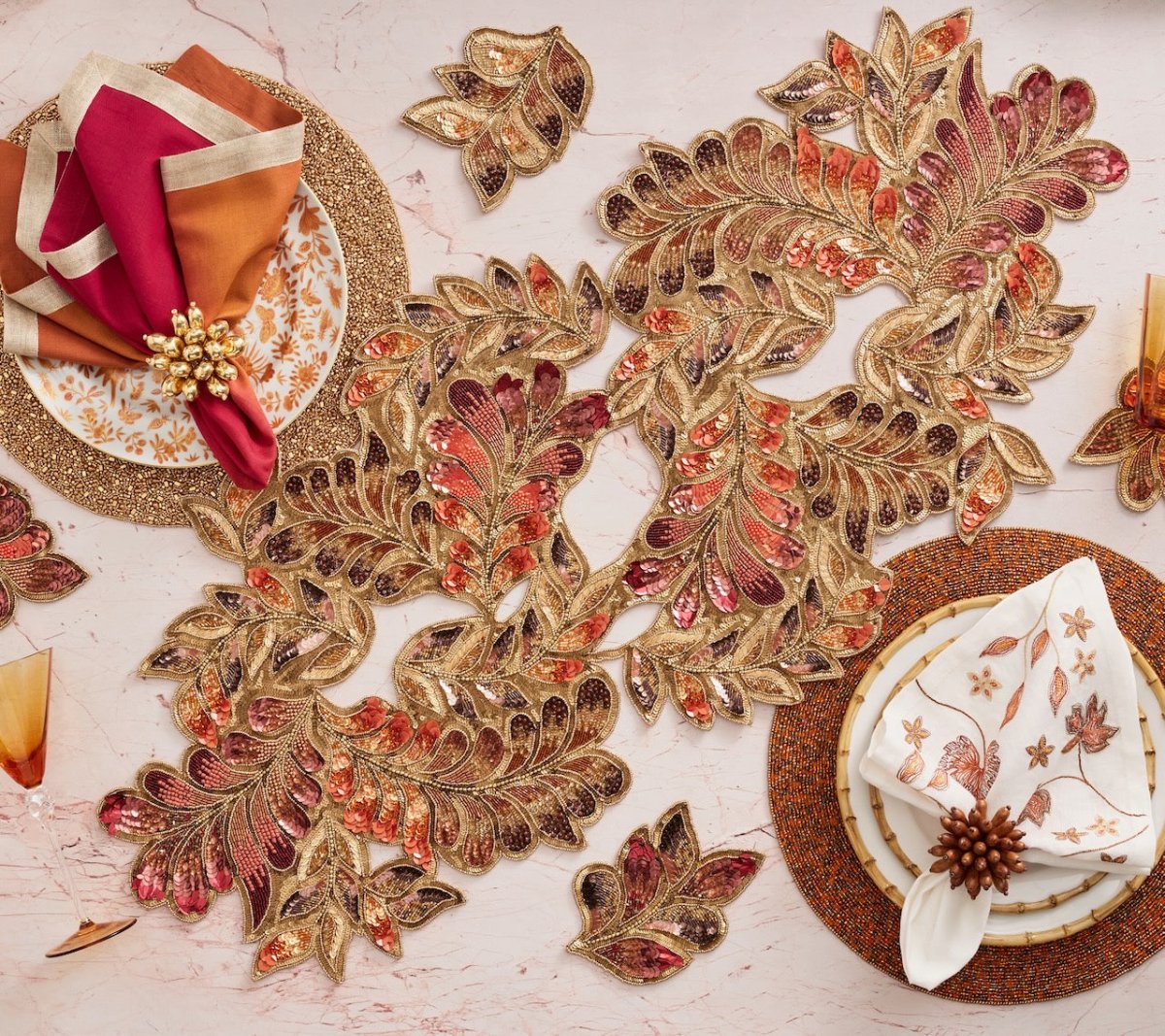 Maple Hues Napkin in White & Multi Set of 4 by Kim Seybert