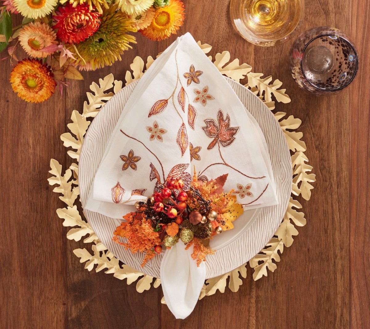 Maple Hues Napkin in White & Multi Set of 4 by Kim Seybert