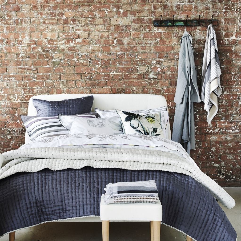 Designers Guild Chenevard Chalk & Graphite Silk Shown on Bedding