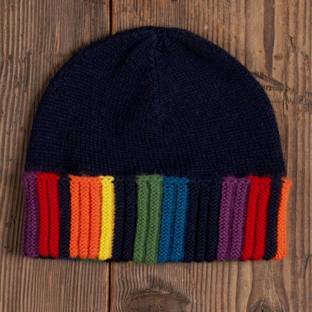 Rainbow Hat in Navy | Alicia Adams Alpaca Rainbow Flag Beanie available at Fig Linens and Home