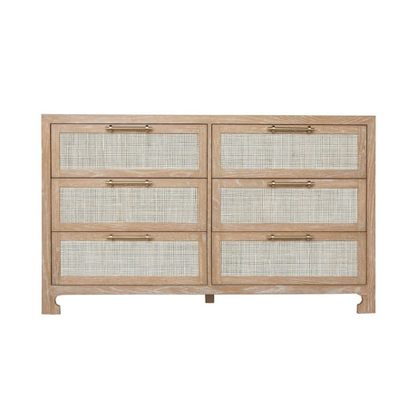 Carla Cerused Oak and Cane Dresser by Worlds Away | Chest of Drawers Front View