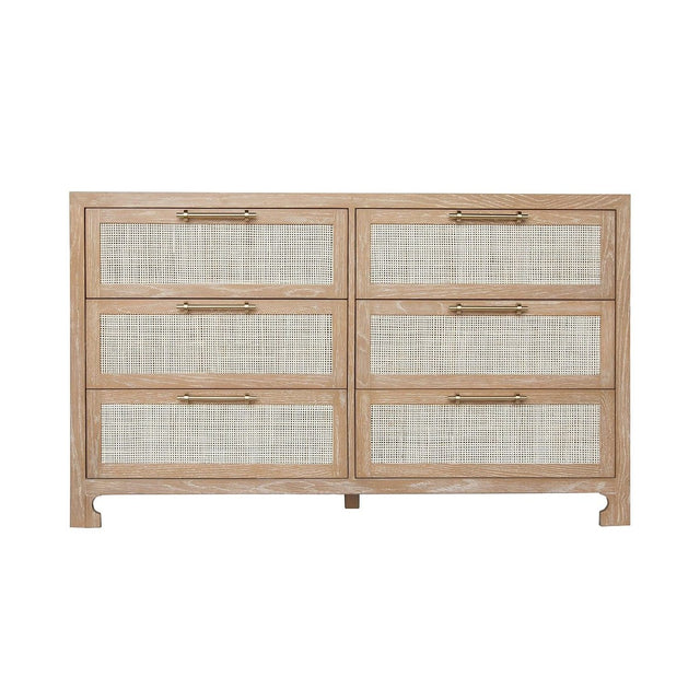 Carla Cerused Oak and Cane Dresser by Worlds Away | Chest of Drawers Front View